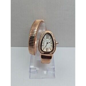 Sanda 1151 Rose Gold Snake Coil Bangle Rhinestone Roman Womens Watch New Battery
